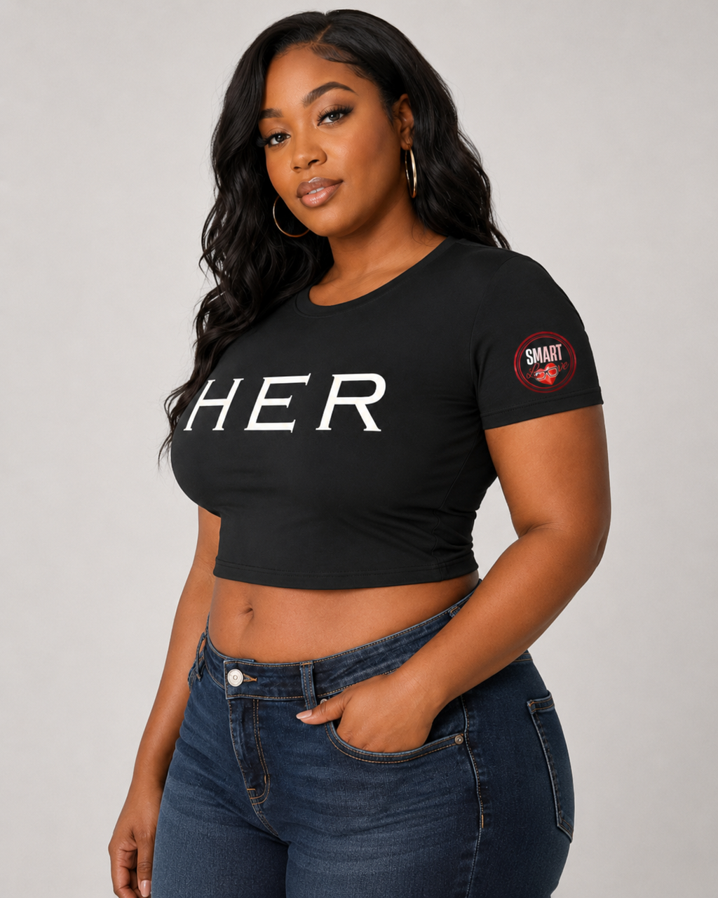 Smart Love HER White Black Cropped Tee