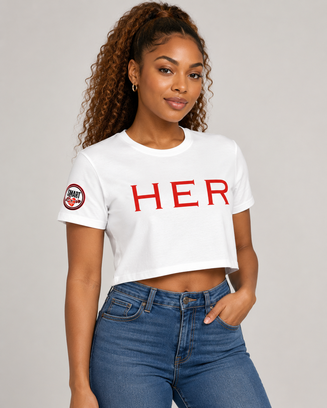 Smart Love HER Red Cropped White Tee