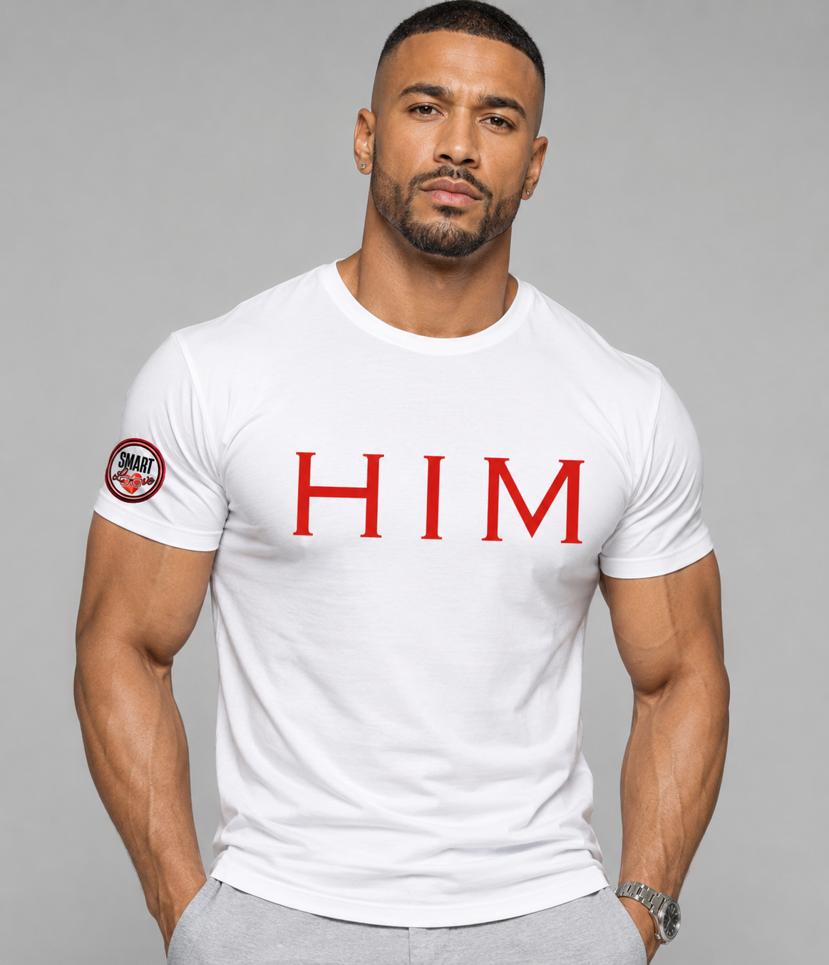 Smart Love HIM in Red on White Tee